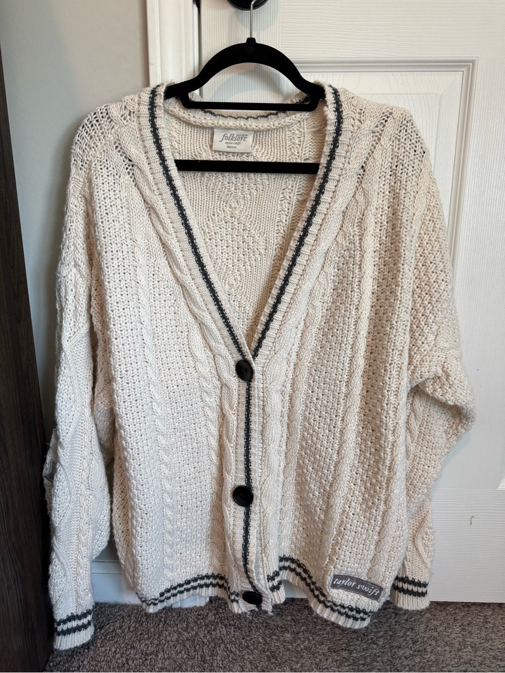 Taylor Swift Folklore Cable Knit Cardigan with Contrast Trim
